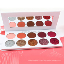 High quality Private Label Make Up Cosmetics 10 Color Pressed Glitter Eyeshadow Palette with White Box